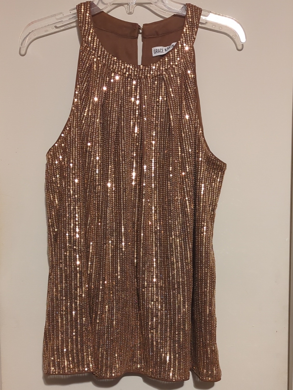 Grace Karin Rose Gold Sequin Halter Camisole
